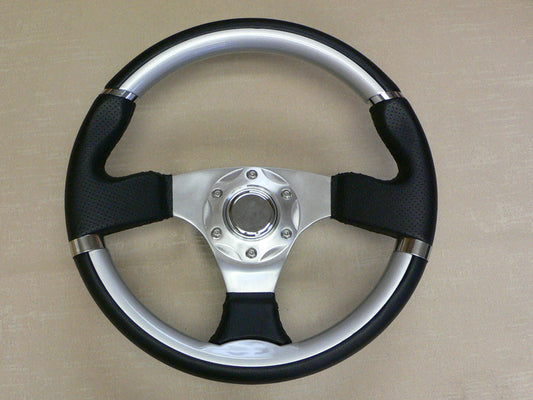 Custom High Quality Steering Wheel Leather grain with Silver inserts w/ Hub 360