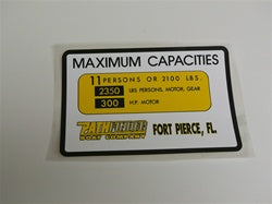 Capacity Plate for Pathfinder Boat 11 Persons/2100lbs, 2350lbs total, 300HP