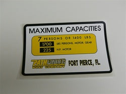 Capacity Plate for Pathfinder Boat 7 Persons/1400lbs, 1700lbs total, 225HP