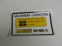 Capacity Plate for Pathfinder Boat 7 Persons/1400lbs, 1700lbs total, 250HP