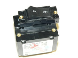 AD2 Series Carling double pole rocker style circuit breaker, white lettering, horizontal