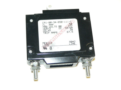 Carling Circuit Breaker TOGGLE WHITE rectangle cutout 50 Amp CA1-B0-34-650-111-C, 10-24 studs