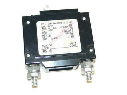 Carling Circuit Breaker TOGGLE WHITE rectangle cutout 80 Amp 1/4-20- CA1-B0-34-680-311-C