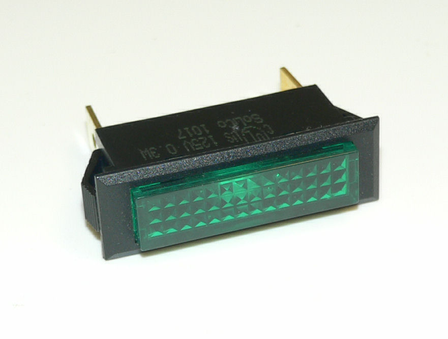 Green rectangle panel indicator light 125VAC.