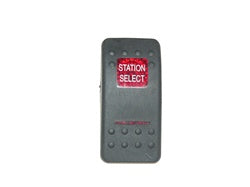 C2-T Carling Contura II V series rocker switch actuator - Station Select With Red Box Text and Red Lens