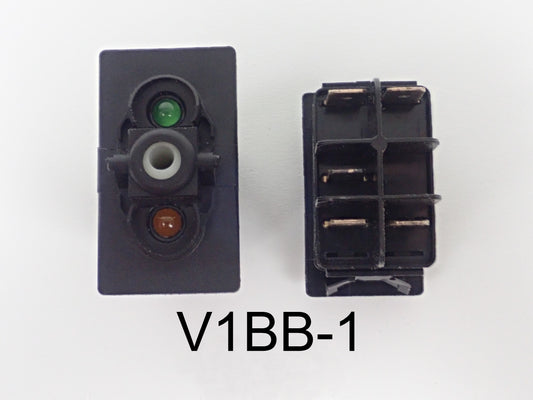 V1BB-1 Carling ON/OFF single pole V-series rocker switch w/24V green and amber lamps