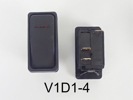V1D1-4 Carling ON/OFF single pole V-series rocker switch with raised bracket w/12V lamp