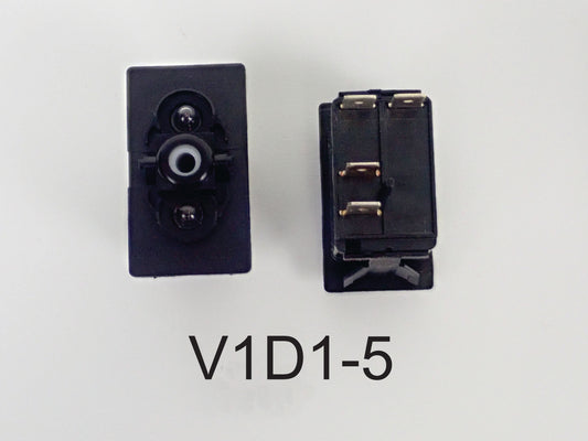 V1D1-5Carling ON/OFF single pole V-series rocker switch w/two 12V lamps