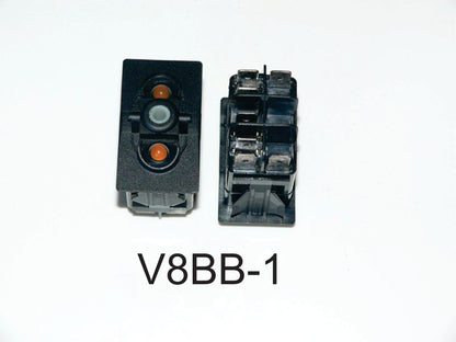 V8BB-1 Carling rocker switch  (On)/Off/(On) independent amber lamps
