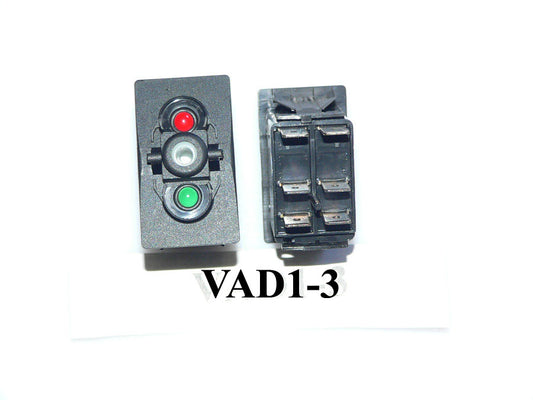 VAD1-3 Carling rocker switch  On/Off DP Independent Red and Dependent Green lamps