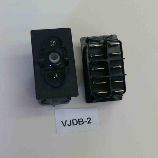 VJDB-2 Carling ON/OFF/ON double pole rocker switch, 2 clear independent lamps.