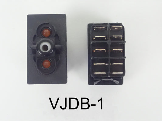 VJDB-1Carling ON/OFF/ON double pole rocker switch, 2 Amber LED lamps. 10 terminal
