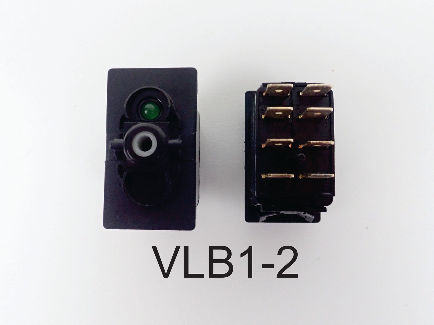 VLB1-2 Carling  (ON)/OFF/(ON) double pole momentary rocker switch, Independent Green 24V lamp in pos #1