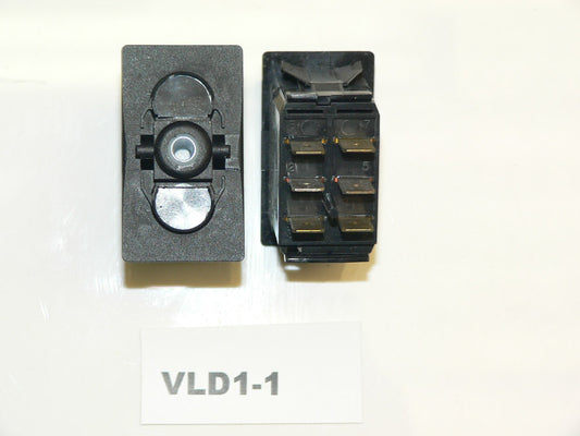 VLD1-1 Carling  (ON)/OFF/(ON) double pole momentary rocker switch no lamps. windshield vent, hatch lift