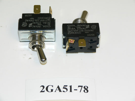 ON/OFF Single Pole Toggle Switch. Carling Part # 2GA51-78. Old Sea Ray Part # 604645. 2 Spade Terminals.