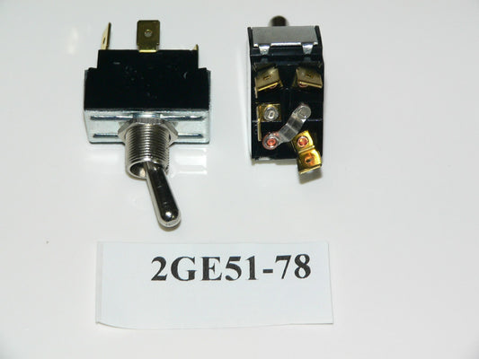ON/ON/ON  Chrome Toggle Switch. Old Sea Ray Part # 455600. Carling Part # 2GE51-78. 4 Spade Terminals.