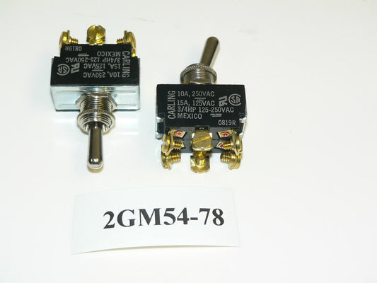 ON/OFF/ON Double Pole Chrome Toggle Switch. Carling Part # 2GM54-78. 6 Screw Terminals.