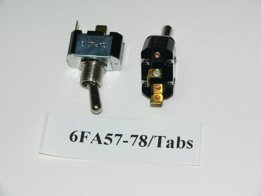 ON/(OFF) Momentary Chrome Toggle Switch. Old Sea Ray Part # 140699. Carling Part # 6FA57-78. 2 Spade Terminals. Emergency STOP