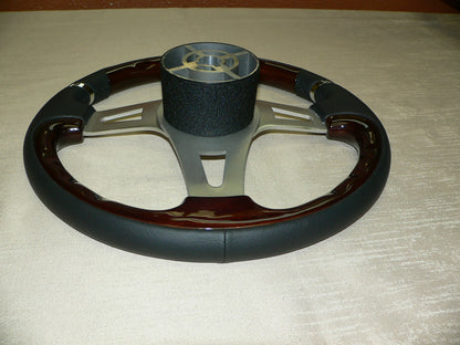 Custom High Quality Steering Wheel Genuine Leather with Cherry Woodgrain inserts w/ Hub 370