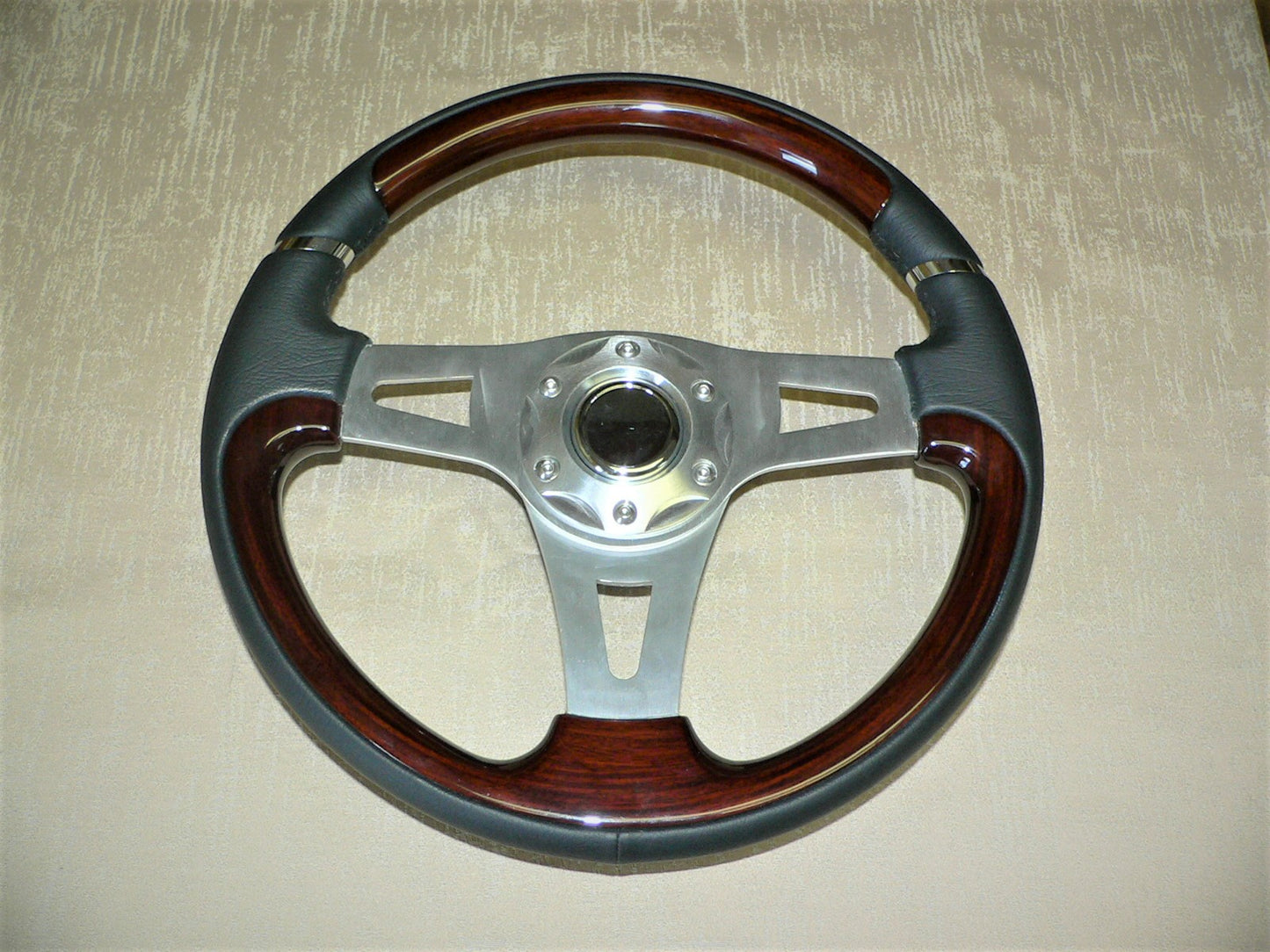 Custom High Quality Steering Wheel Genuine Leather with Cherry Woodgrain inserts w/ Hub 370
