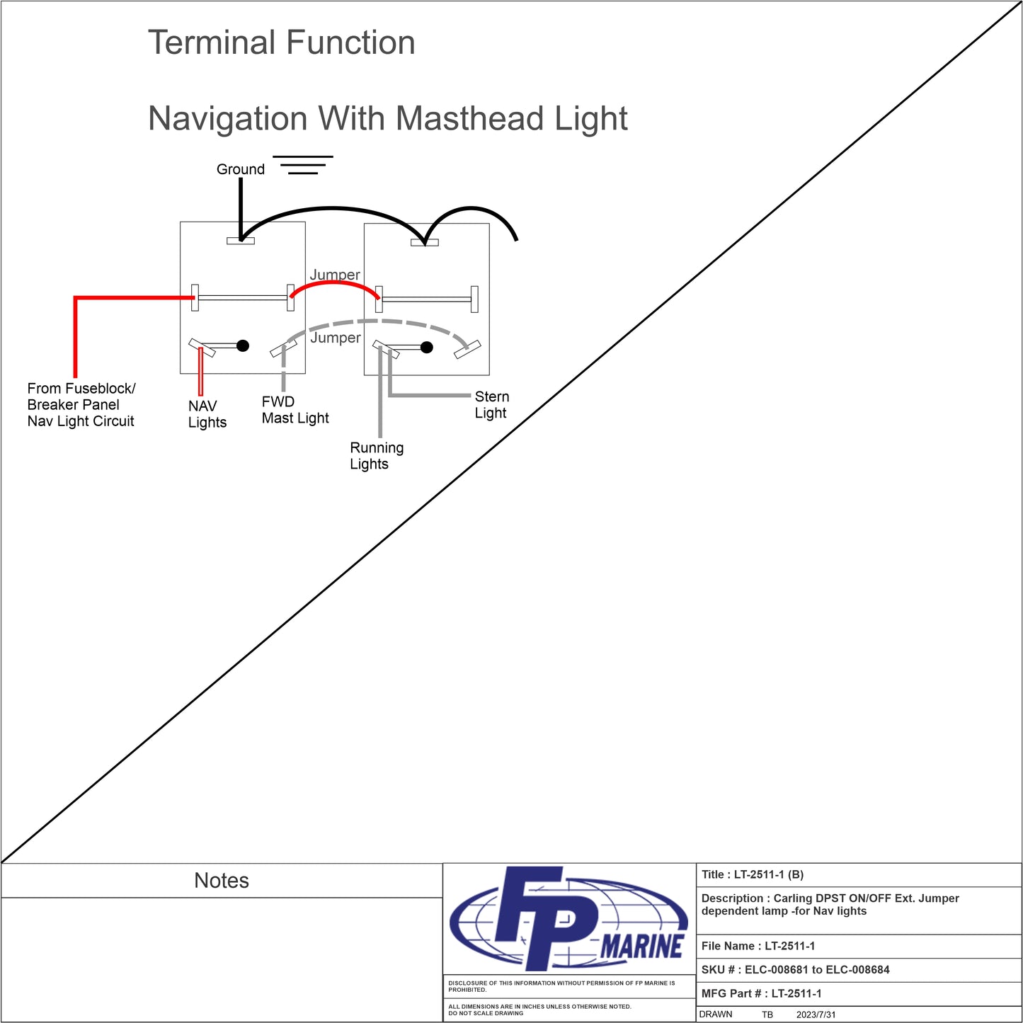 LT-2511-1, Carling DPST ON/OFF  Ext. Jumper dependent lamp -for Nav lights