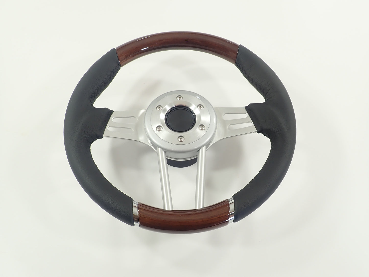 Custom High Quality Steering Wheel Genuine Leather with Cherry Woodgrain inserts w/ Hub 350